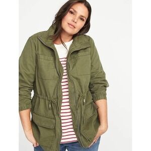 Old Navy Twill Field Olive Green Utility Jacket Drawstring Waist Plus Size 3X